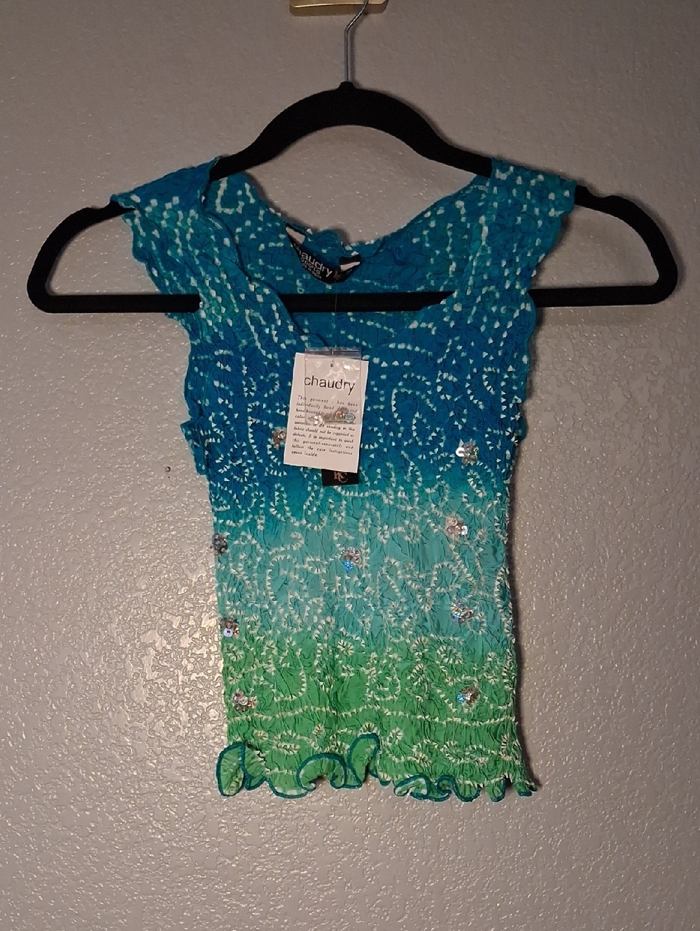 Chaudry Blue-Green Ombre Ruffle Tank